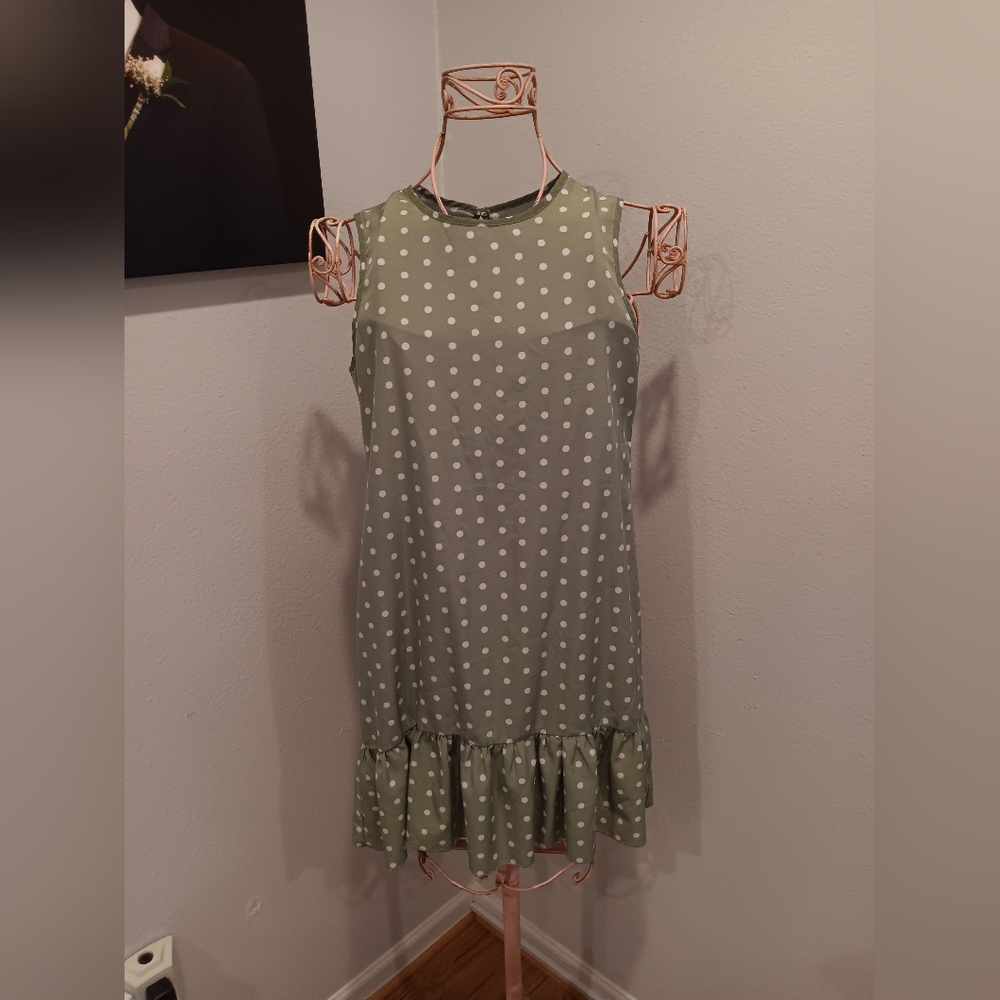 Polka Dot Sleeveless Green Dress